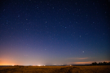 A beautiful night sky full of countless stars shining over a field