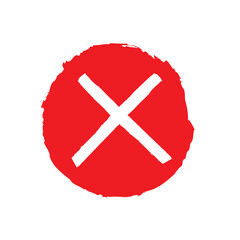 Obraz premium Cross red icon isolated on white background. Symbol No or X button for correct, vote, check, not approved, error, wrong and failed decision. Vector stop sign or mark graphic element for web design.