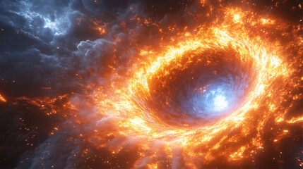 Obraz premium A vibrant, fiery vortex emanates intense energy with a blue core.