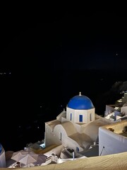 White buildings greek church Santorini at night Greece