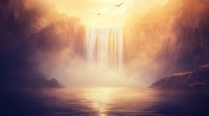 Majestic Waterfall at Sunset