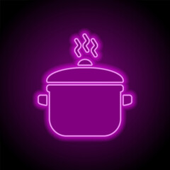 Pot simple icon vector. Flat design. Purple neon on black background
