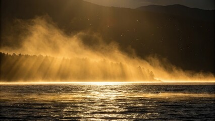 Ethereal golden glow on a dark or black background, sublime, golden glow, soft focus, ethereal light