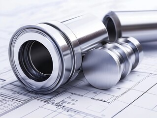 A collection of industrial hardware on architectural plans, emphasizing craftsmanship and the technical process of construction