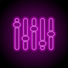 Equalizer, slider simple icon. Flat design. Purple neon on black background