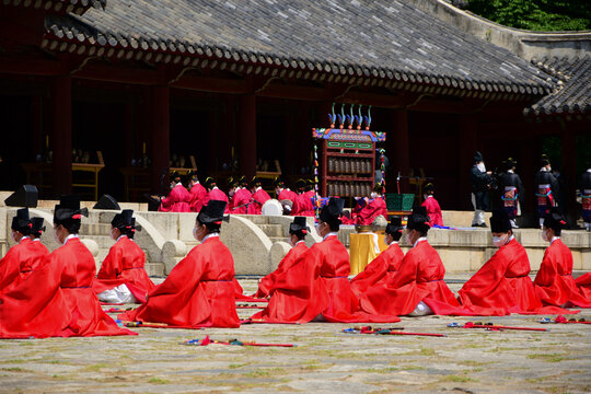 Historical Ancestral ritual, a ceremony included in UNESCO cultural treasures list, performed once a year in Jongmyo shrine, Seoul, Korea