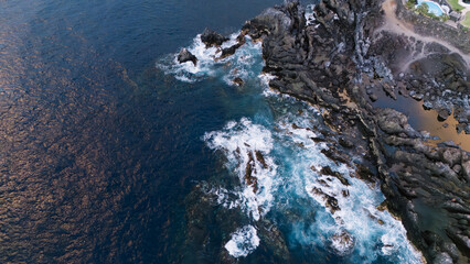 Beautiful view of the ocean. Blue water in the ocean with waves.