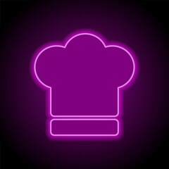 Chef hat, kitchen simple icon. Flat design. Purple neon on black background
