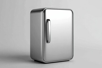 A silver refrigerator standing on a white background.