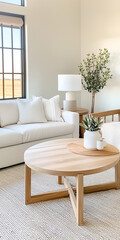 Bright and Inviting Living Room Staged for an Open House, Showcasing Cozy Furniture and a Serene Ambiance