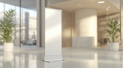 Obraz premium Blank Signage Stand in Modern Lobby with Plants