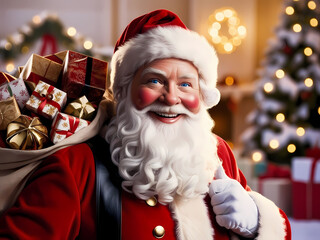 Potrait santa claus with christmas gifts