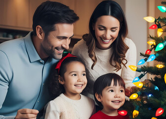 family with christmas tree