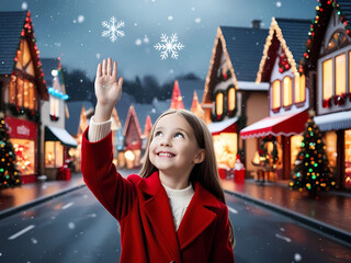 happy girl in the city at night