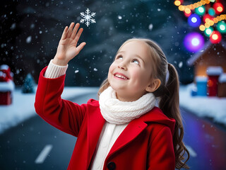 Girl is reaching snowflake