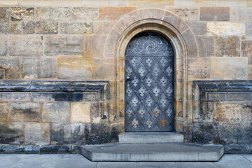 The old steel door of the church. Rear entrance.