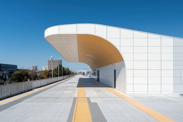 Fototapeta premium Curved high-speed rail station showcasing advanced infrastructure and bold architectural innovation
