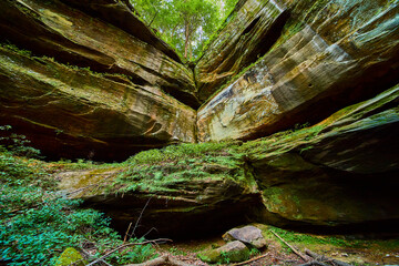 Cantwell Cliffs Gorge with Mossy Rocks in Forested Setting Eye Level View