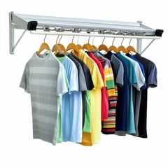 Obraz premium Colorful shirts hanging on a rack.