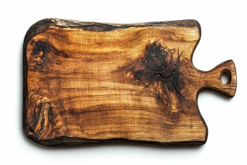 Wooden cutting board with a handle.