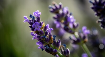 Fototapeta premium Dew-kissed lavender blooms in morning light