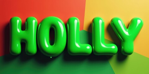 Vibrant 3D illustration of the word "HOLLY" in glossy green letters, perfect for festive designs, branding, or holiday promotions.