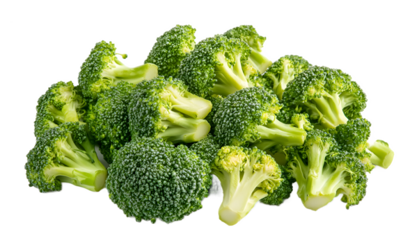 sliced broccoli isolated on white background 