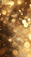 Abstract gold glitter texture and soft bokeh, background with golden glowing sparkles for New Year or Christmas Eve postcard with copy space for text, Shimmering gold background