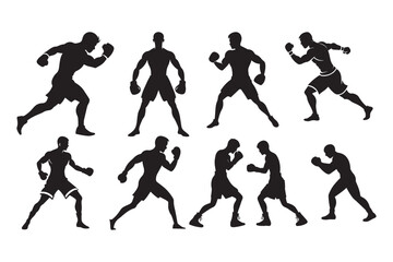 Boxing silhouette vector bundle illustration, Boxing silhouette 