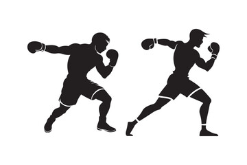 Boxing silhouette vector bundle illustration, Boxing silhouette 