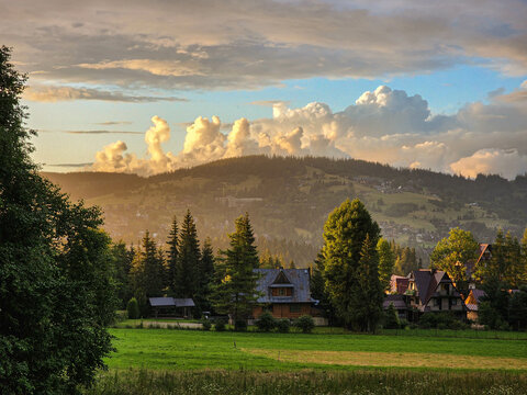 Sunset in Zakopane, Poland.