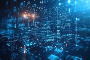 Fototapeta premium Abstract digital landscape showcasing illuminated data structures and futuristic technology