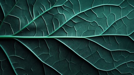 Obraz premium Close-up of a dark green leaf showing intricate vein patterns and texture with a focus on the natural details and organic lines across the surface creating an abstract pattern.