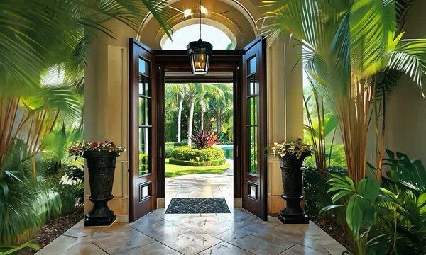Elegant foyer with panoramic views of a grand entrance and beautifully landscaped front yard