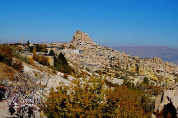 Uchisar Castle in Cappadocia in autumn. Turkey.