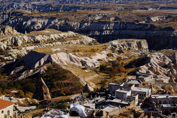 A view from Uchisar Castle in Cappadocia overlooking the picturesque landscape and the famous Mount Erciyes