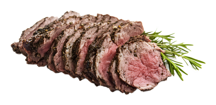 Sliced roast beef on a transparent background. isolated background.