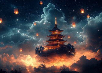 chinese temple at night