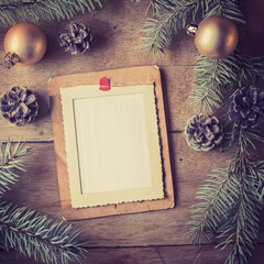 Retro Vintage Frame with Christmas Ornaments and Decorations