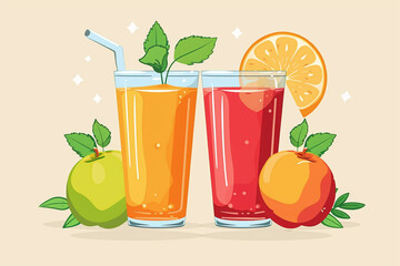 Refreshing Fresh Fruit Juice with Ice and Citrus Slices, Healthy Tropical Beverage in a Glass