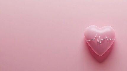 Fototapeta premium A pink heart with an EKG line on a soft pink background.