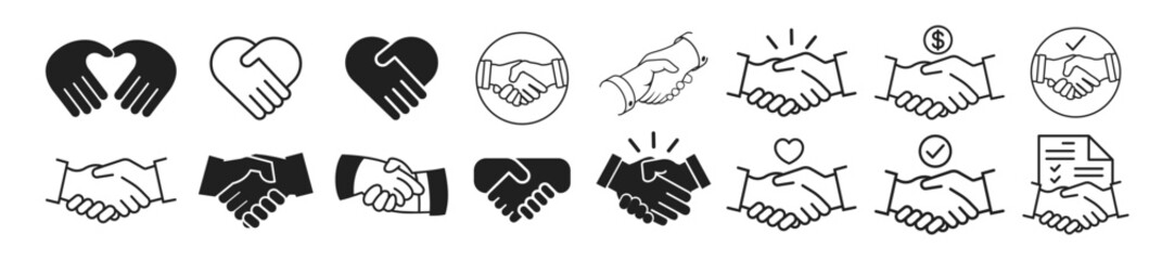 Handshake icons set. Business handshake. Contract agreement