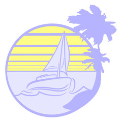 Fototapeta premium Ship Sun Striped Sailor Captain Water Boat Cruise Fun Vacation South Seas Tropical Warm Weather Caribbean Nature Lover Summer Holiday Life Isolated T-Shirt Poster Sticker Print Illustration Design