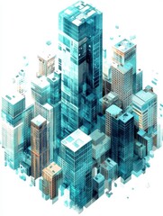 Abstract Cityscape of Glass Skyscrapers