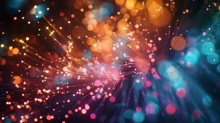 Fototapeta premium Close up fiber optics glowing light for creative design