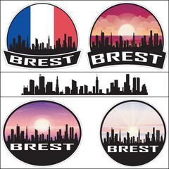 Brest France Flag Skyline Cityscape Silhouette Travel Souvenir Sticker Isolated Vector