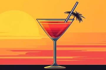 Assorted cocktail glasses filled with bright liquids, positioned in an aesthetic composition for product advertisements, menus, and event backdrops