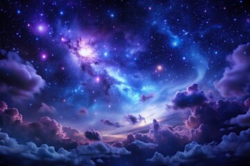 Dark and mysterious starry night sky wallpaper with swirling clouds of deep blues and purples, set against a black background, celestial, starry night, darkness
