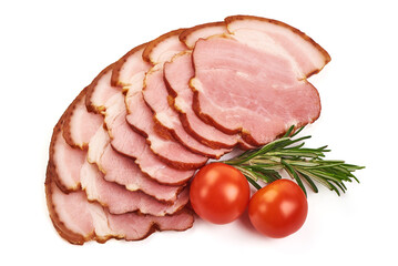 Smoked pork loin slices, isolated on white background.