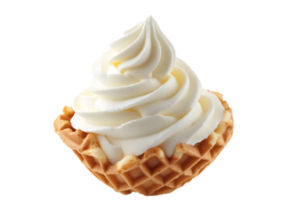 Soft serve yogurt ice cream swirl in a waffle cone on a white background. isolated background.